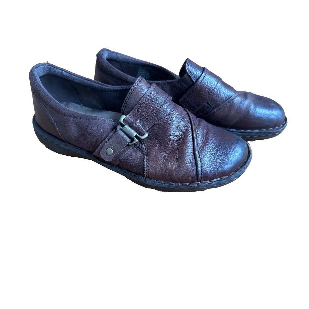 Earth Spirit Womens 6.5 Brown Leather Comfort Slip On Shoes Buckle Accent Casual